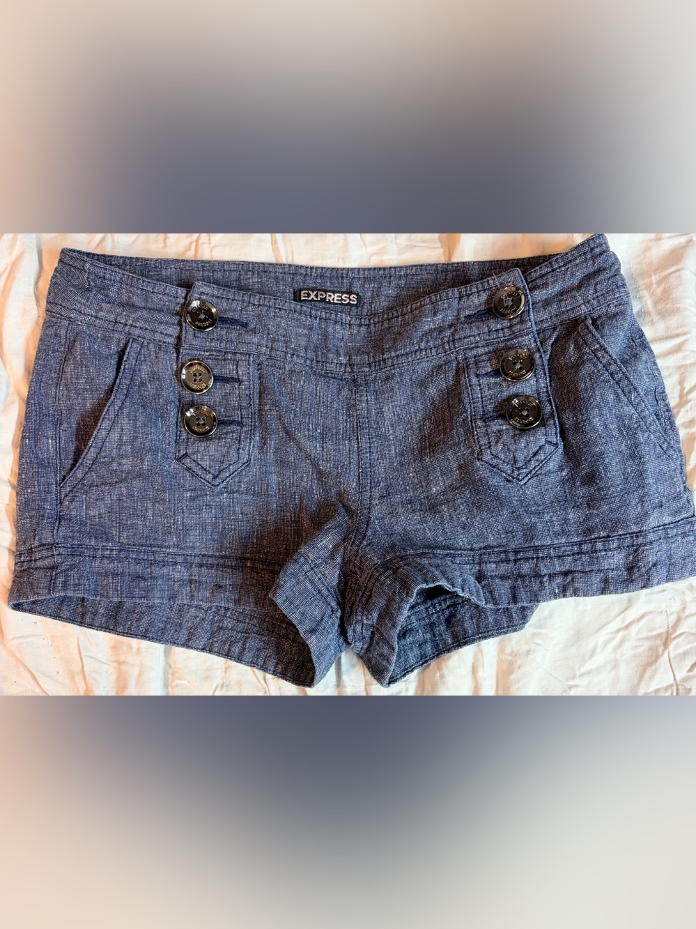 Express Navy Textured Girls' Shorts with Button Accents